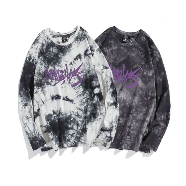 

ss autumn hoodies men's loose long sleeve tee tie dyed t shirt, Black