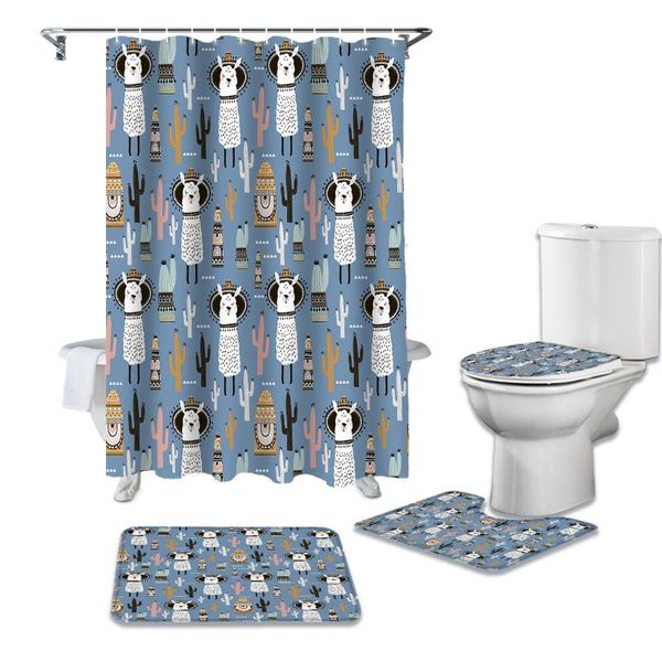 

shower curtains nordic cactus alpaca curtain sets non-slip rugs toilet lid cover and bath mat waterproof bathroom