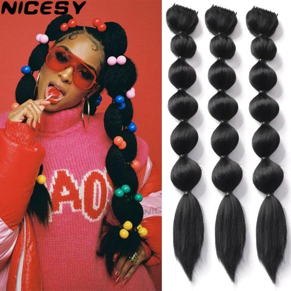

synthetic wigs nicesy bubble braids lantern ponytail heat resistant claw clip on hair black cute for girl fake