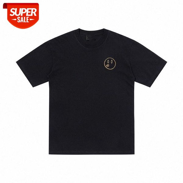 

streetwear men high street crayon sketch embroidered smiley face short sleeve t-shirt bieber same style #4m2w, White;black