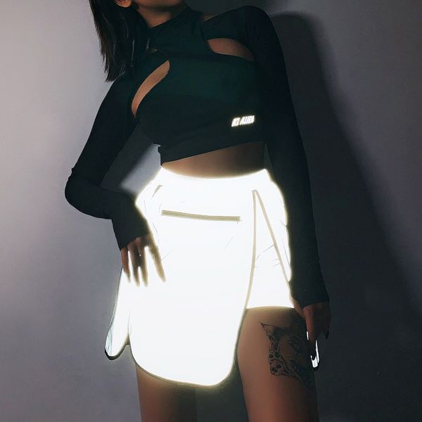 

shorts spring new women's personalized reflective street p casual short skirt pants, White;black