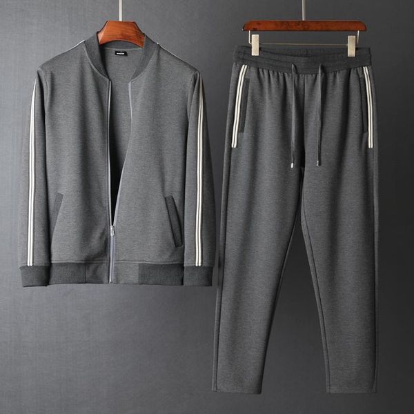

men's tracksuits (sweatshirts+pants) mens sets luxury stand collar zipper sweatshirt men autumn and winter slim fit man set with pants, Gray