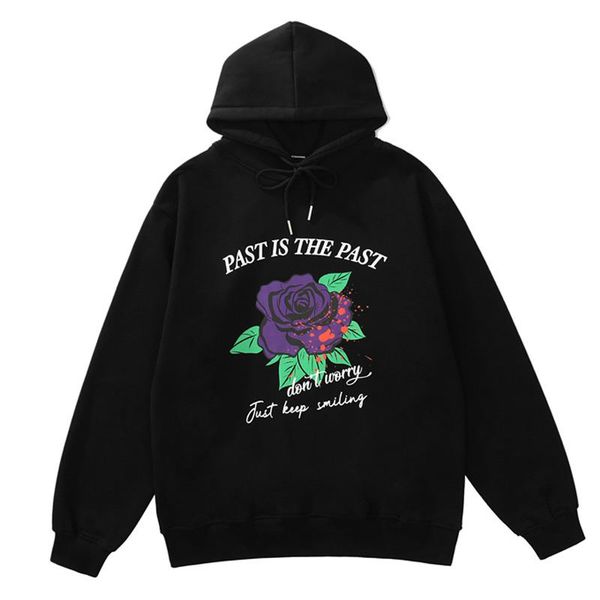 

men's hoodies & sweatshirts 2021 autumn winter rose hooded fashion cotton coat, Black