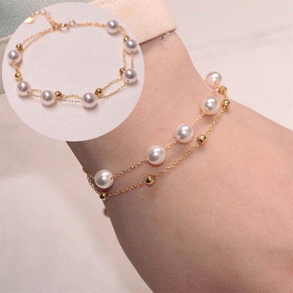 

link, chain classic transparent beads pearl pendant bracelet for woman exquisite lucky cuff anniversary luxury jewelry, Black