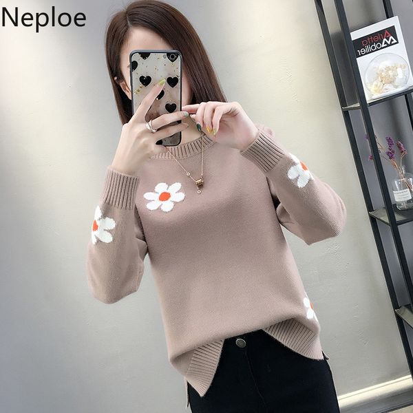 

neploe knitted pullovers fall clothes korean print sweaters for women o-neck long skeeve knitwear jumper sueter mujer 4h172 210422, White;black
