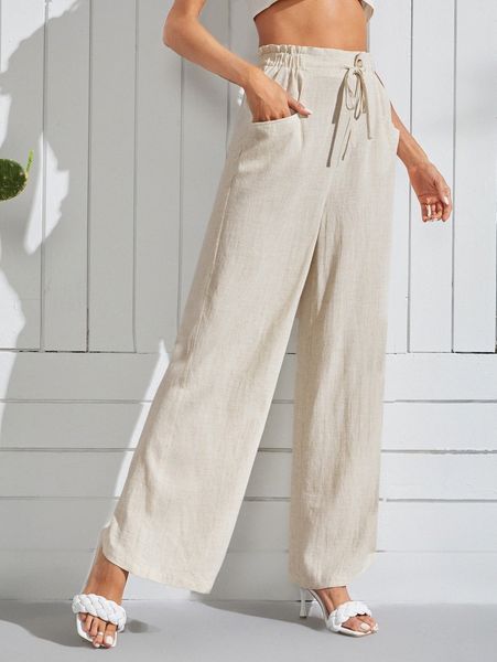 

drawstring waist slant pocket pants x0qw#, Black;white