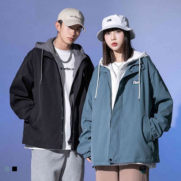 

men's women's two-piece fake loose et, korean street cloth, casual windbreaker, large hip-hop spring and autumn, new style, Black;brown