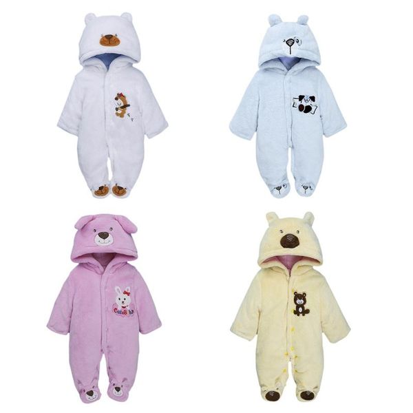 

footies baby clothes coral fleece winter bodysuit romper with cute bear ears girls boys clothing for borns, Blue