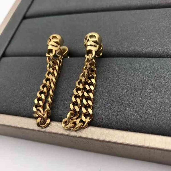 

70% off skull long clavicle chain fashion temperament earrings 925 silver needle, Golden
