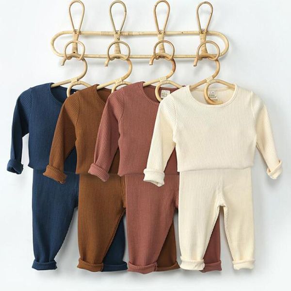 

clothing sets kids pajamas suit children sleepwear long sleeve casual solid set baby boys girls clothes cotton nightwear, White