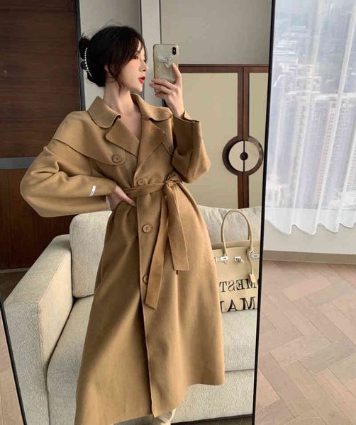 

women's wool & blends wool suit, cold blouse with buttons for autumn and winter qyqu, Black