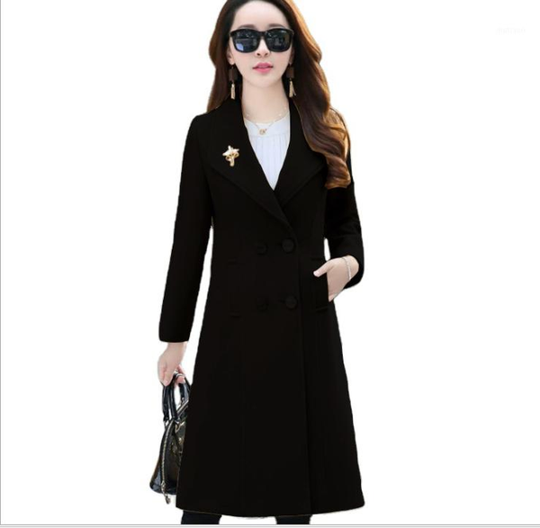 

women's wool & blends european and american autumn winter women korean double-breasted thickened mid-length woolen coat jacket, Black