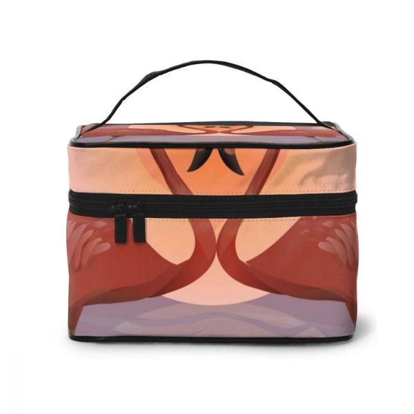 

women makeup bag cosmetic bags romantic red flamingos and the moon ladies beauty case cosmetics organizer toiletry & cases