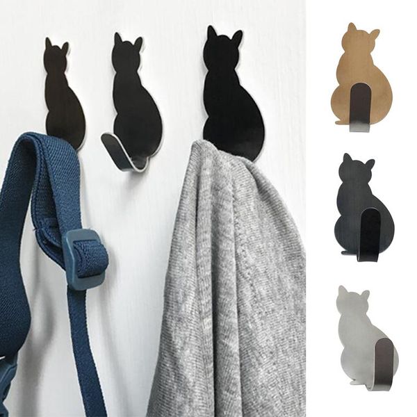 

pcs self adhesive hooks cat pattern storage holder clothes towel for bathroom kitchen hanger stick on wall hanging door racks & rails