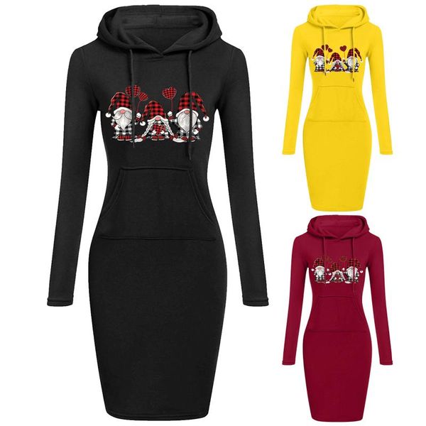 

casual dresses women's christmas hoodie with pocket print long sleeve dress sweatshirt lady clothes vestidos de fiesta, Black;gray