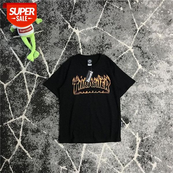 

hip-hop phantom flame logo printing street couple loose pullover short-sleeved t-shirt bottoming shirt tee #tg0k, White;black