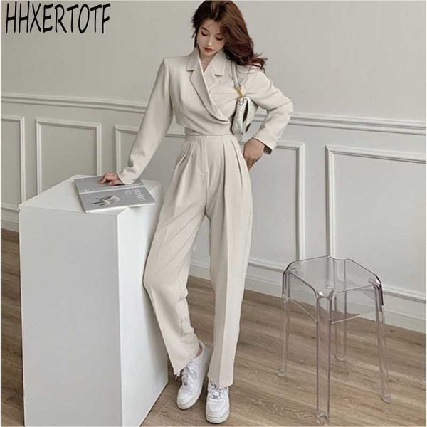 

spring autumn two piece set long sleeve jacket coat + pants fashion casual sets 210531, White