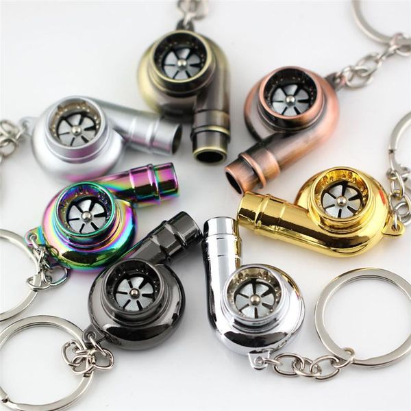 

keychains real whistle sound turbo keychain sleeve bearing spinning auto part model turbine turbocharger key chain ring keyfob keyring, Silver
