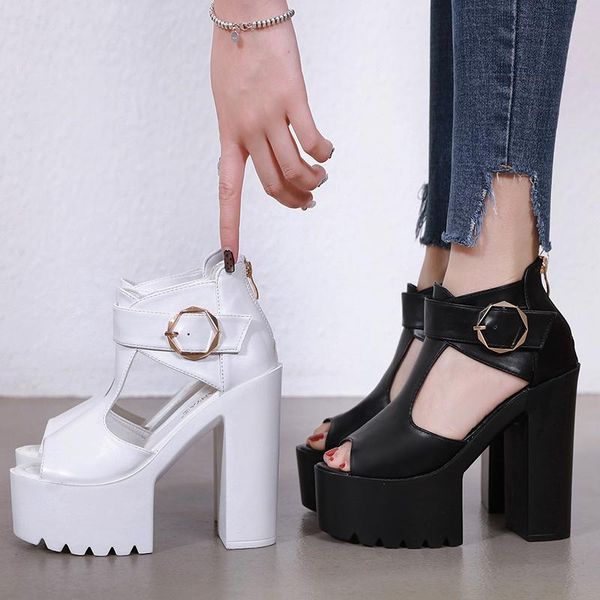 

women's sandals fashion 14 cm super high heel shoes stage show catwalk thick with white black