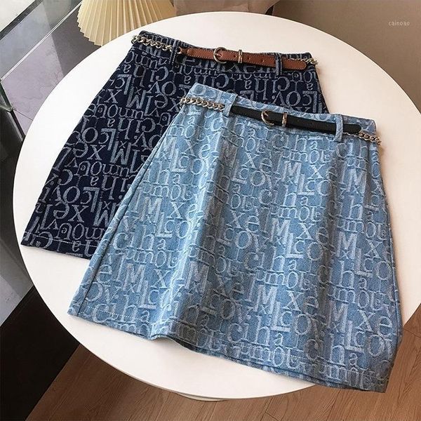 

skirts fashion women girls high waist short spring summer kawaii a-line letter pattern printing mini with belt faldas, Black