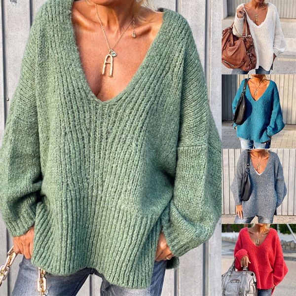 

loose v-neck knit sweater, White;black