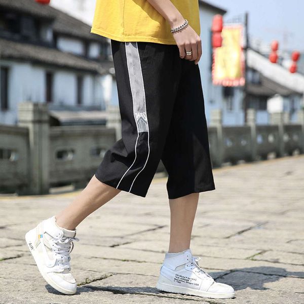 

men's pants shorts summer loose fit 5-point sports youth fashion brand thin 7-point casual beach 28bc, Black