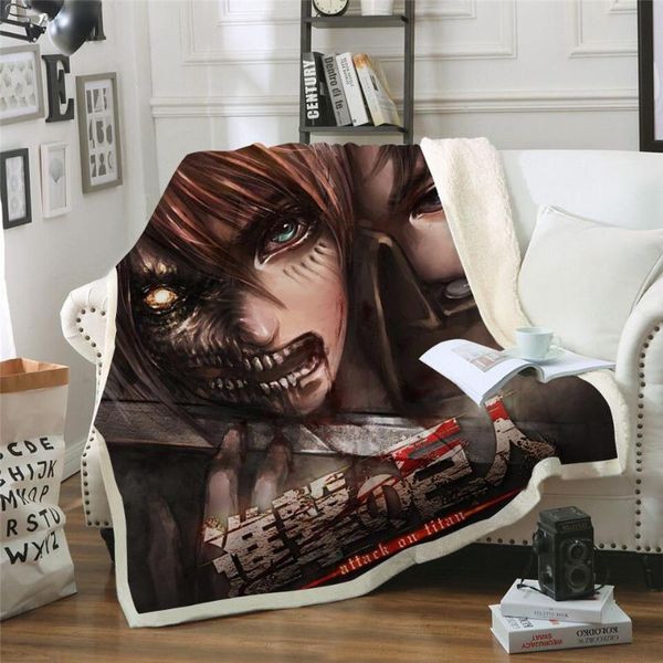 

blankets cartoon attack on titan 3d printed fleece blanket for beds thick quilt fashion bedspread sherpa throw adults kids 02