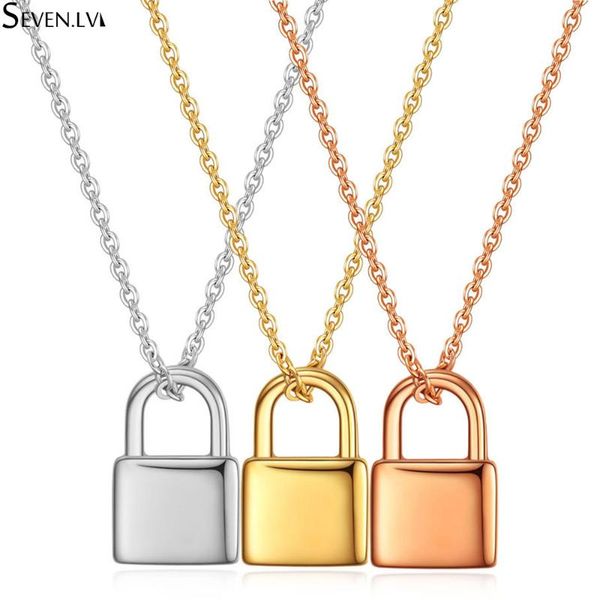 

lock exquisite pendant female necklace stainless steel charm necklaces support carved letters fashion jewelry gifts for women, Silver