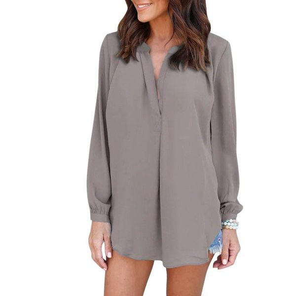 

women v-neck long sleeve chiffon blouse loose shirt office ol casual plus size 5xl yaa99 women's blouses & shirts, White