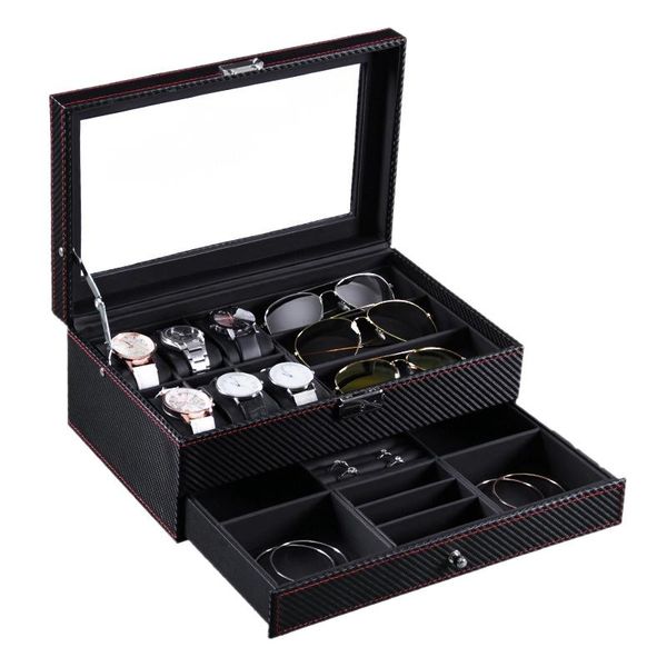 

watch boxes & cases double-layer storage box jewelry glasses display, Black;blue