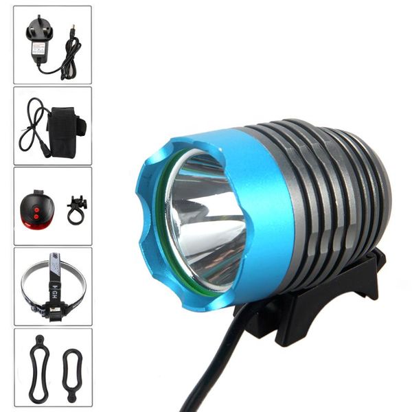 

waterproof 3 modes 1800 lm bike light xm-l t6 led front headlamp+battery pack+charger+headband+red laser rear lights