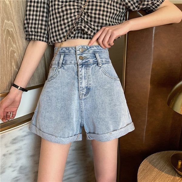 

women's shorts denim spring / summer 2021 new high waist slim curled loose a-line wide leg pants, White;black