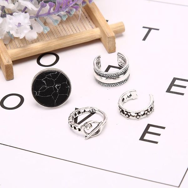

cluster rings 4pcs/set adjustable european and american minimalist personality open knuckle ring marble set for women jewelry, Golden;silver
