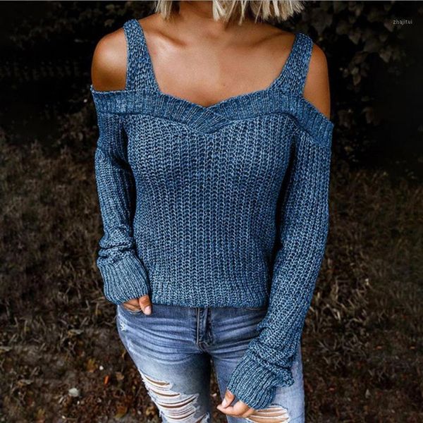 

off shoulder women sweater spaghetti strap long sleeves v neck knitted pullover spring autumn female women's sweaters, White;black