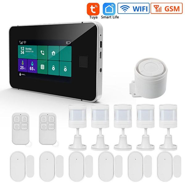 

alarm systems 4.3 inch tft screen tuya smart home security system fingerprint arming burglar syatem 433mhz wifi gsm low voltage alert