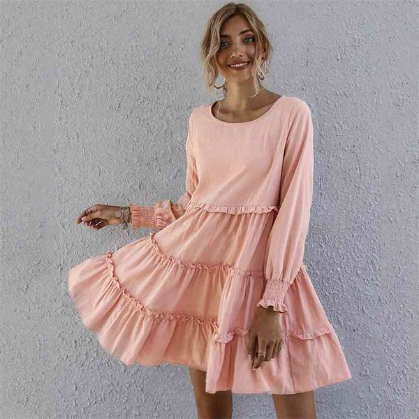 

loose casual a-line dress women autumn winter long sleeve ruffle elegant ladies short 210427, Black;gray