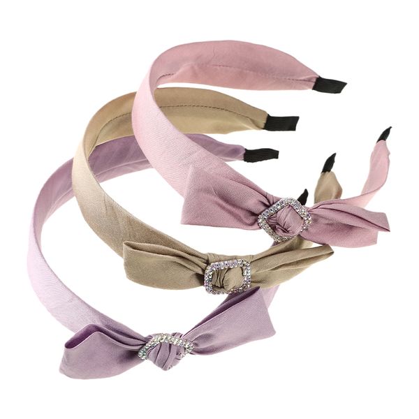 

autumn bowknot rhinestone hairband bow headband solid color bezel turban women girl hair accessories headwear head hoop, Silver