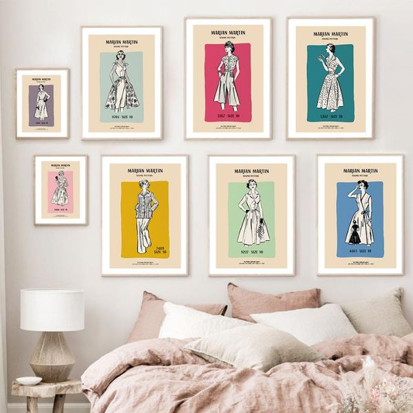 

paintings vintage fashion sewing model dress retro nordic posters and prints wall art canvas painting pictures for living room decor