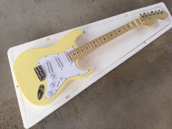 

factory custom yellow body electric guitar with scalloped fingerboard,white pickguard,chrome hardware,provide customized services