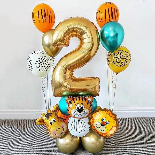 

18pcs jungle animal balloons set chrome metallic latex balloon 32inch gold number globos kids birthday party baby shower decor decoration