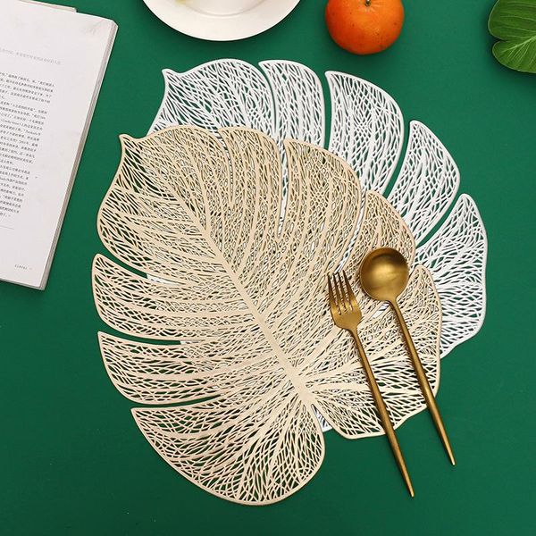 

mats & pads hollow leaf pvc placemats cup mat home decor table non-slip insulation waterproof pad dining bowl plate tableware