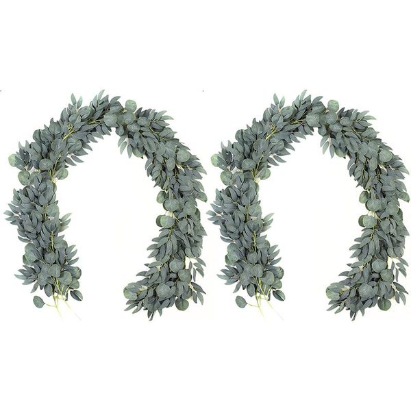 

decorative flowers & wreaths 2 pcs artificial eucalyptus garland with willow vines, 6.5inch long faux greenery