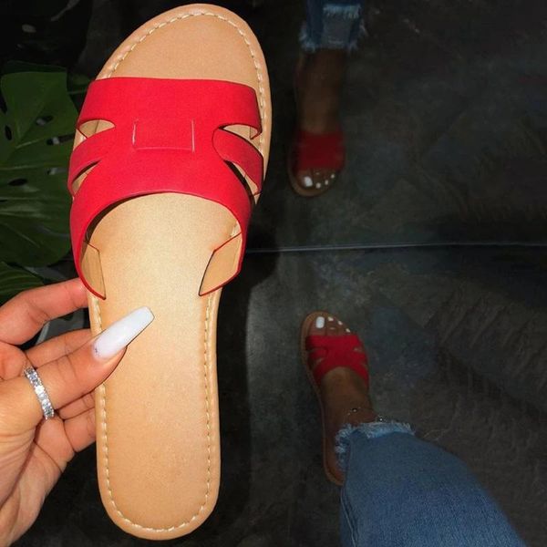 

slippers summer 2021 women shoes pu leather toe ladies slides outside womens flats sandals#g2, Black