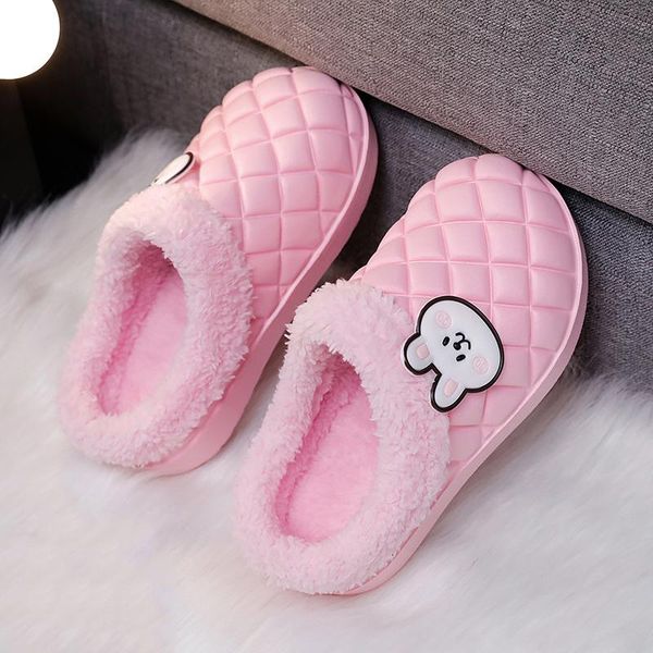 

slippers winter women waterproof warm furry female indoor home cotton shoes fur slides casual plush house footwear girl, Black