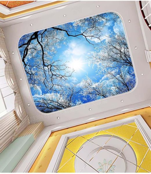 

wallpapers custom 3d po wallpaper ceilings winter forest sky blue snow landscape painting ceiling