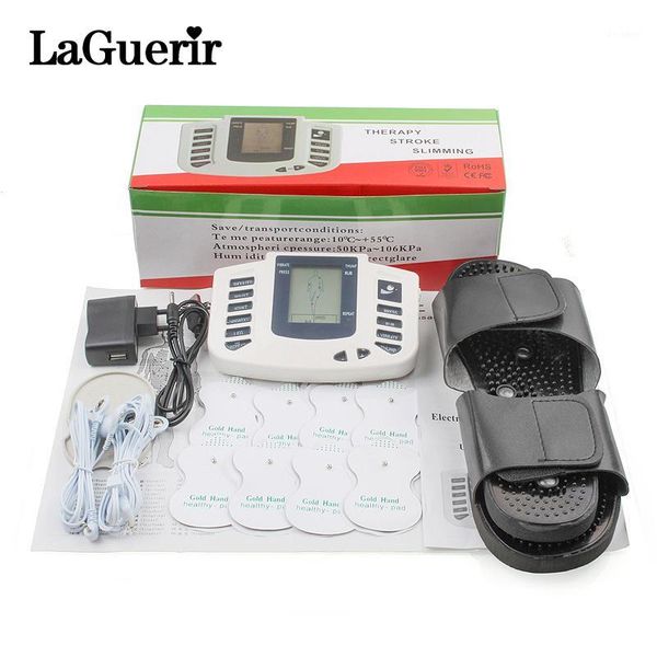 

russian button electrical muscle stimulator body relax massager pulse tens acupuncture therapy slipper+8 pads+box1