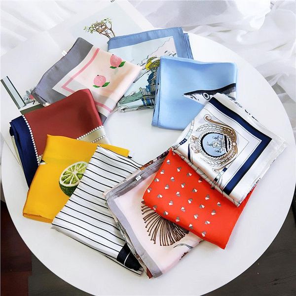 

scarves 70 spring and autumn small scarf women square professional korean decorative art woman, Blue;gray