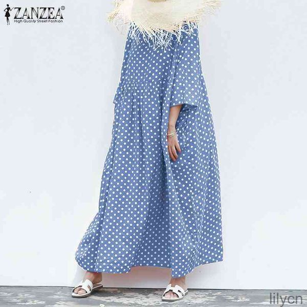 

autumn loose robe female polka dot ruffle bohemian long dress holiday beach casual dresses, Black;gray