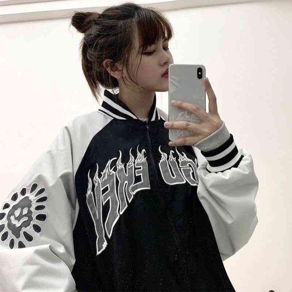 

women's jackets jaqueta de bombariro feminino outono letras brancas bordado uniforme beisebol casual solto casaco estilo coreano oversi, Black;brown