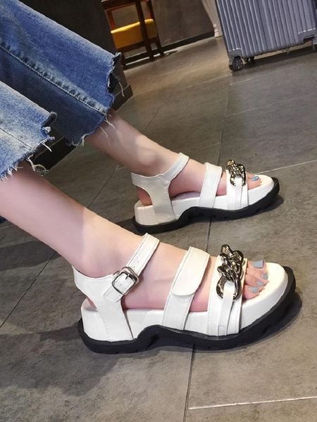 

sandals summer style fashion metal chain platform wear-resistant college ladies comfortable large size 40., Black